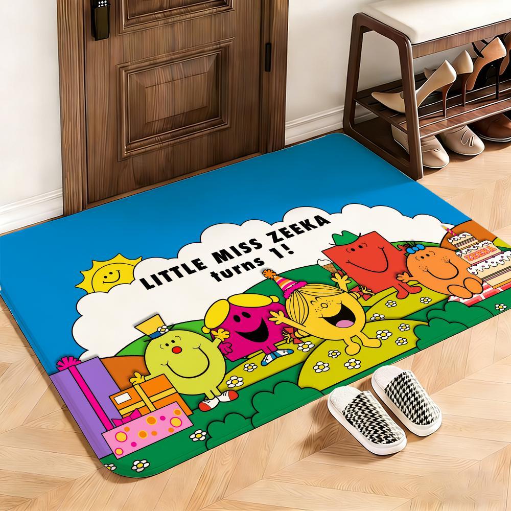 Kids Mr. Men and Little Miss Floor Mat This soft flannel mat provides a cozy Soft flannel mat with quick water absorption, non-slip and durable. Easy to clean, ideal for bathroom and entryway use.