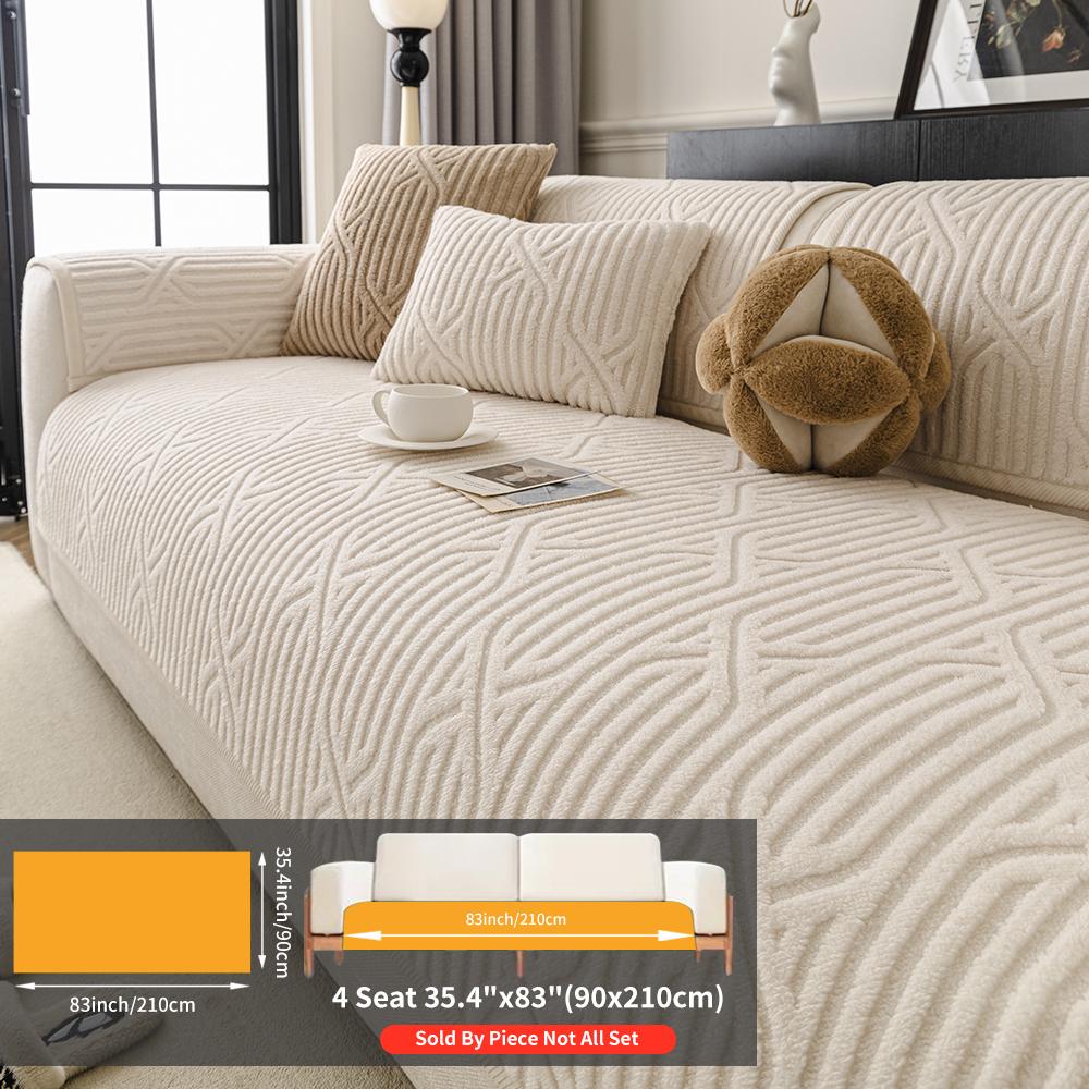 Comfortable Cross-Stitch Plush Sofa Cushion, Thick Soft Pet-Friendly Universal Sofa Protector, Non-Slip Faux Fur Chair Cover for Living Room Bedroom Office Decor