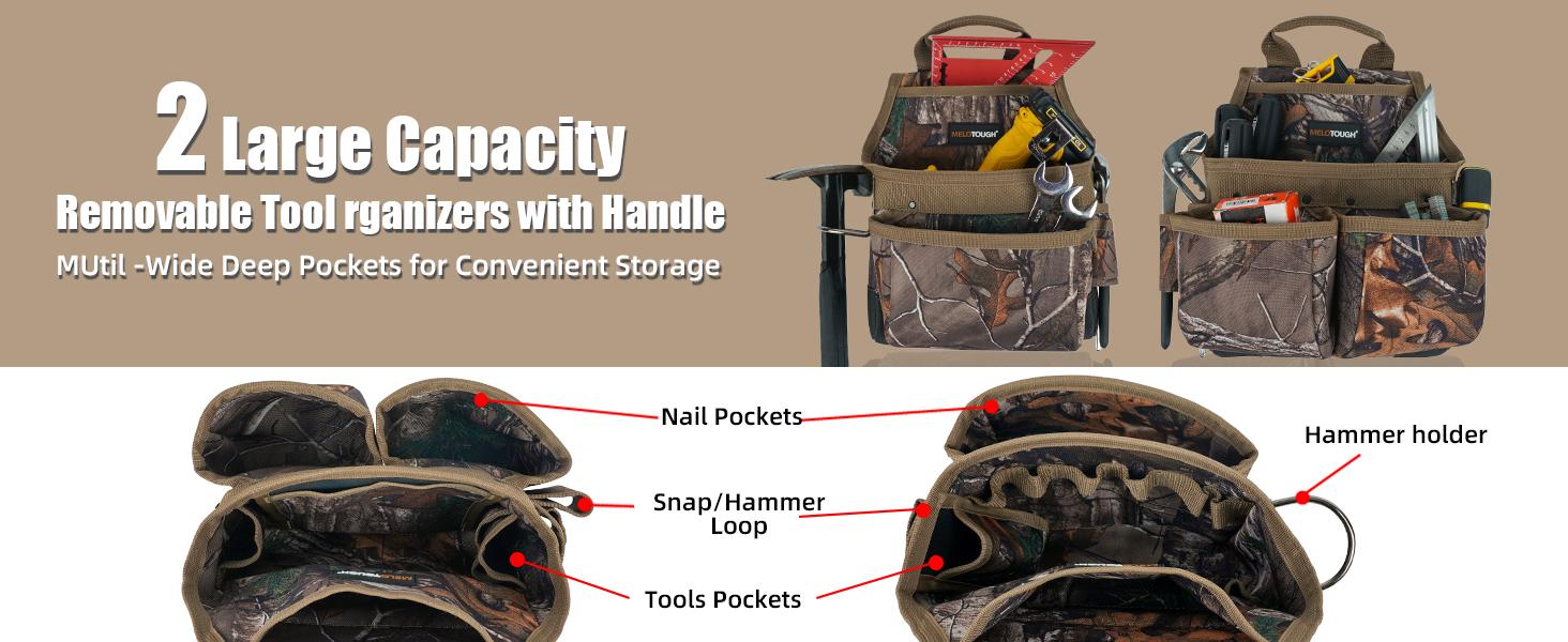 MELOTOUGH Camo Tool Belt with Suspenders Camouflage Tool Bag Supenders Framers Comb Apron Tool Belt Construction Tool Pouch Suspenders Heavy Duty Carpenter Suspension Rig for Electrician