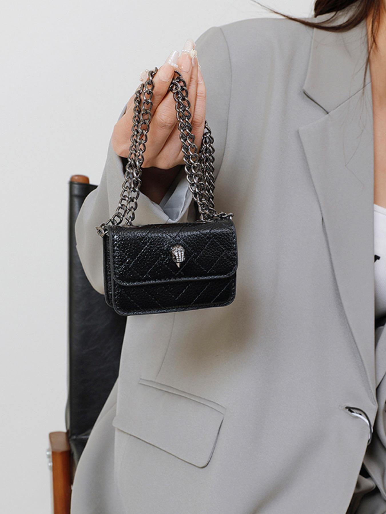 Women's Mini Chain Crossbody Bag, Plain PU Material, Casual Style, All-Season Fashion Accessory, Trendy Light Luxury Design