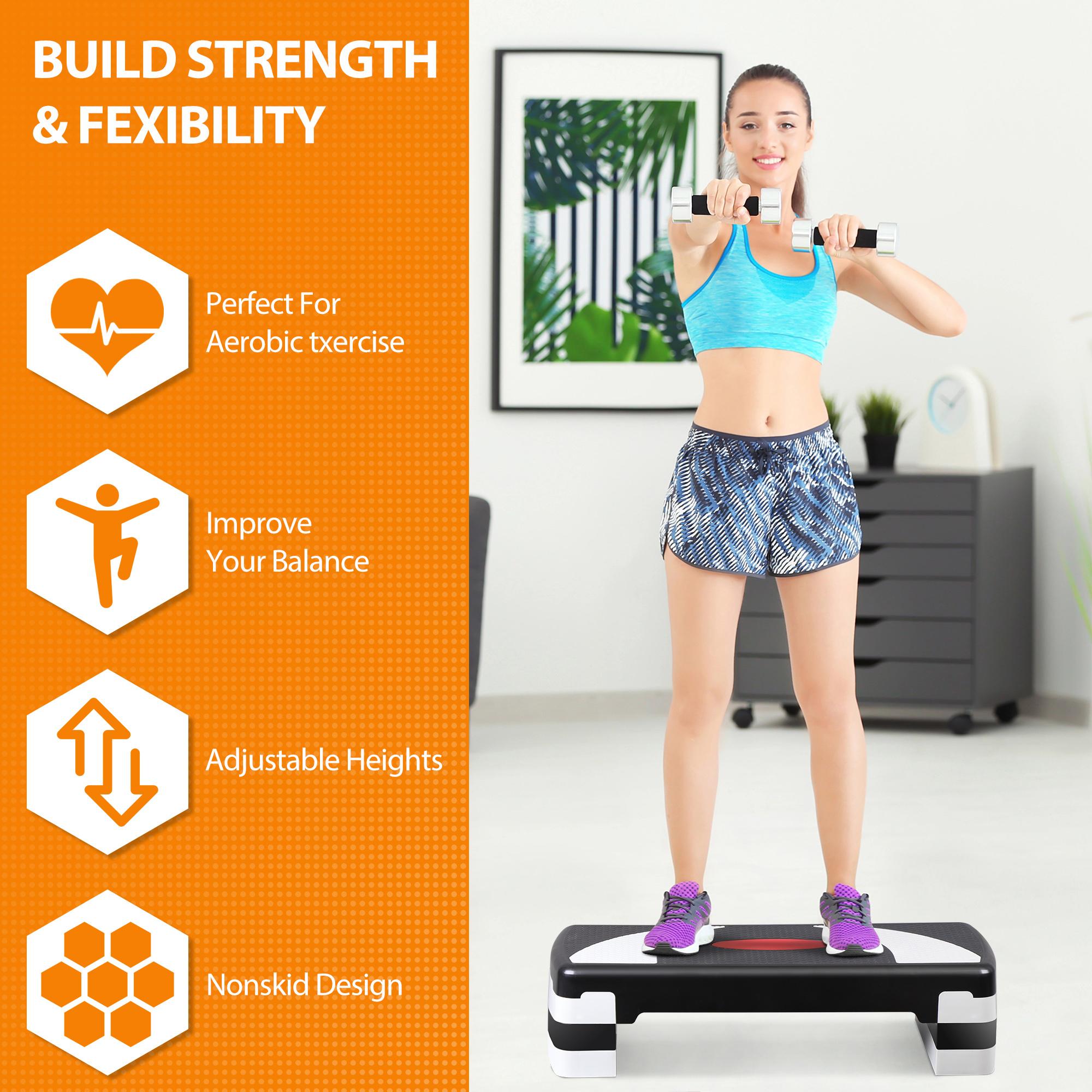 Answer E 31-in Aerobic Step Platform, 3-Level Adjustable Exercise Stepper with 4 Risers, Workout Accessories, Fitness Accessories, At Home Gym Equipment
