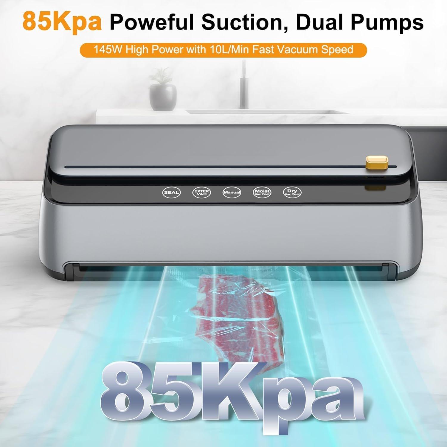 Vacuum Sealer Machine - 85Kpa Vacuum Sealer for Dry and Moist Preservation, Built-in and Self-Cleaning Mode, Includes 1 Cut-to-Size Rolls & 5 Pre-cut Bags - Kitchen Gifts Vacuum Sealer Machine - 85Kpa Vacuum Sealer for Dry and Moist Preservation, Built-in and Self-Cleaning Mode, Includes 1 Cut-to-Size Rolls & 5 Pre-cut Bags - Kitchen Gifts