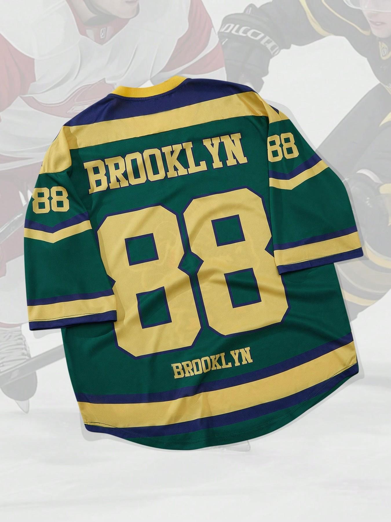 1pc Men's Vintage Blokecore Graphic Tee Brooklyn Letter Print Smooth Polyester Fabric Loose Fit Baggy Jersey Top for Summer Street Style