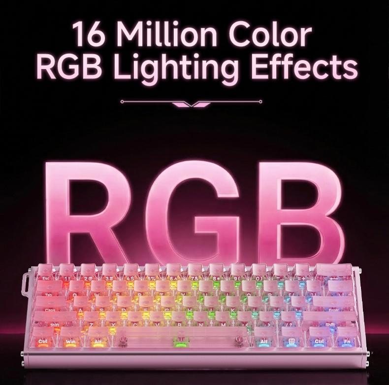 AJAZZ ALUX60 TITAN wired esports gaming mechanical keyboard silver ear switch pink transparent keycap 8K return rate wired plug and play computer office keyboard RGB DIY support multiple systems suitable for gaming and office