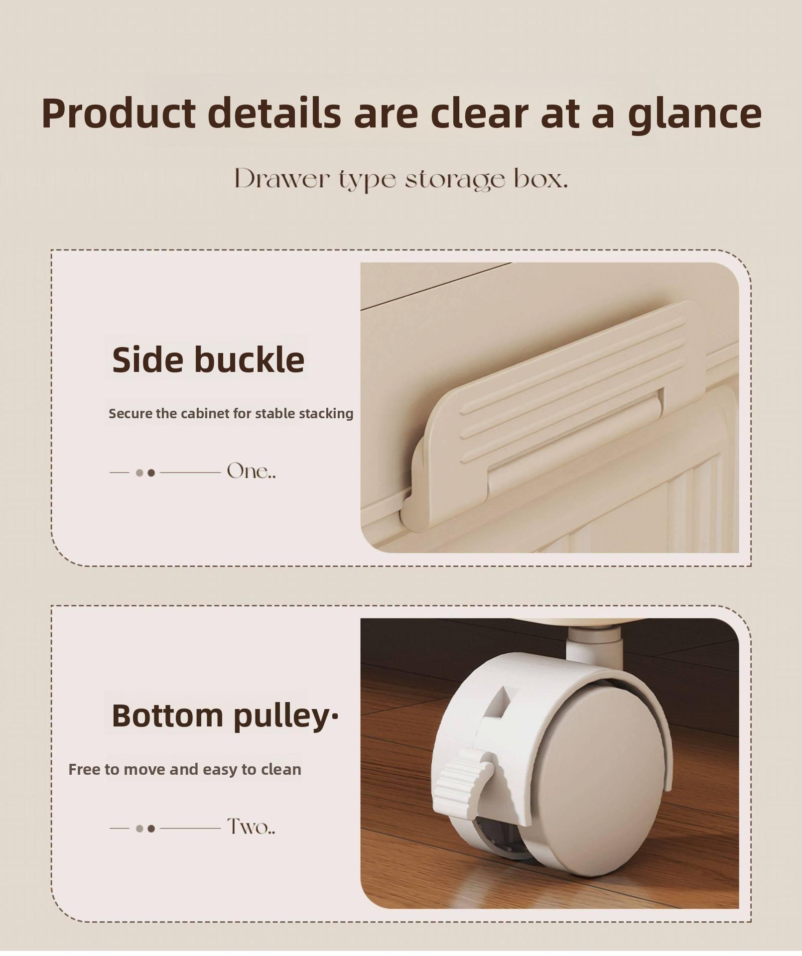 Large-capacity covered multi-tier stackable storage cabinet, wheeled foldable plastic storage cabinet, closet organizer and storage box, decorative cube closet organizer, for living room, bedroom, bathroom, office, dormitory, Space Saving Furniture