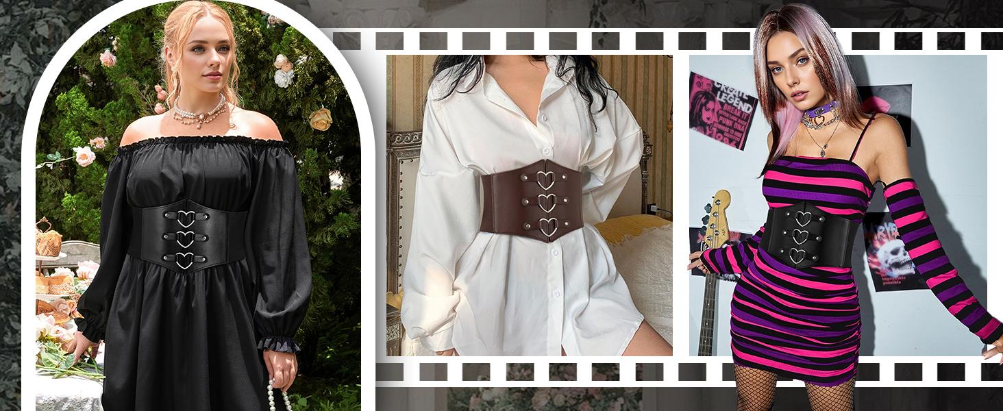 JASGOOD Women Corset Belt Metal O-Ring Heart-Ring Wide Elastic Waspie Waist Belt for Daily Cosplay Halloween Costumes JASGOOD Women Corset Belt Metal O-Ring Heart-Ring Wide Elastic Waspie Waist Belt for Daily Cosplay Halloween Costumes