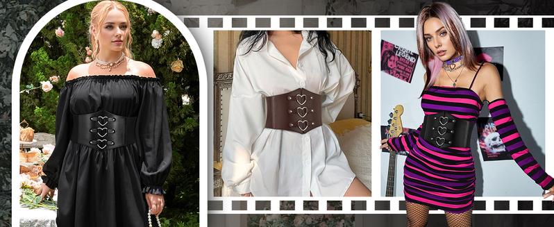 JASGOOD Women Corset Belt Metal O-Ring Heart-Ring Wide Elastic Waspie Waist Belt for Daily Cosplay Halloween Costumes
