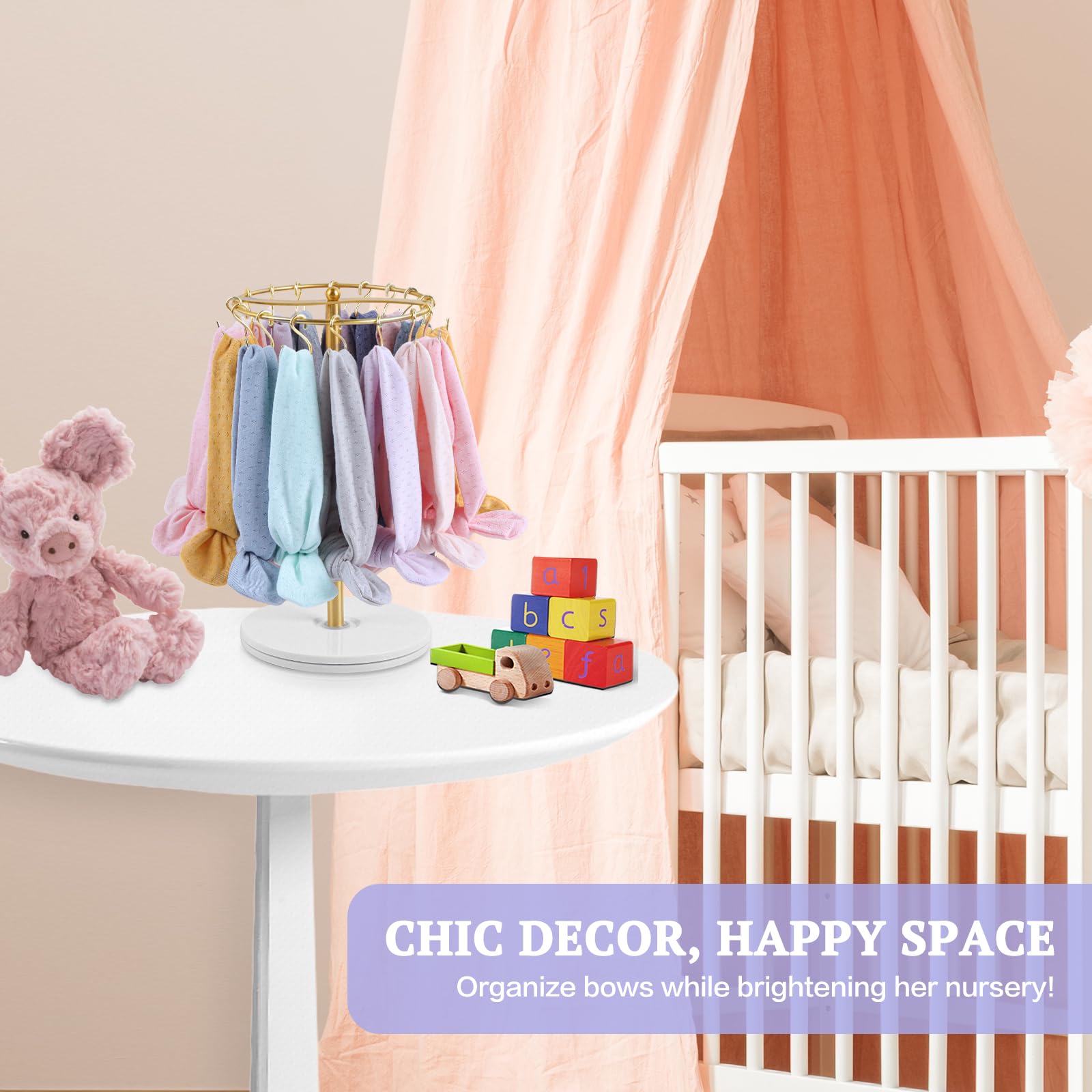 Baby Girl 360° Rotating Headband Holder with 26 Hooks, Hair Bow Storage Rack, Nursery Dressing Table Organizer Baby Girl 360° Rotating Headband Holder with 26 Hooks, Hair Bow Storage Rack, Nursery Dressing Table Organizer