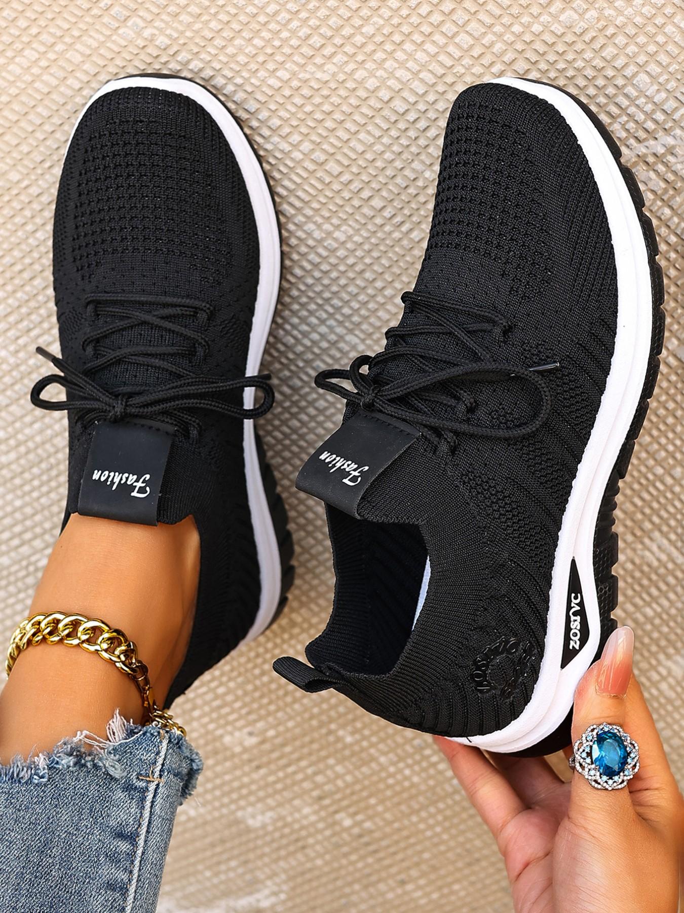Women's New Casual Sports Shoes, Lace-Up Low-Top Comfort, Lightweight Soft Sole, Anti-Slip Walking Shoes, Knitted Running Shoes