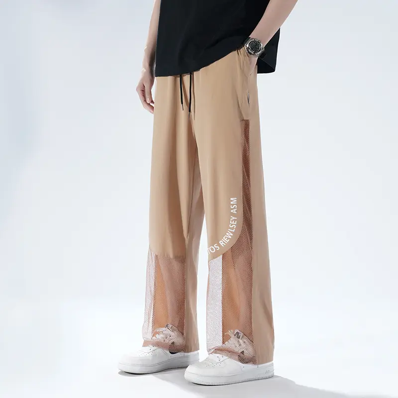 Men anti mosquito pants outdoor commuter casual long pants multiple color options hollow mesh panel drawstring adjustable waist relaxed fit trousers for summer travel daily office street wear for guys