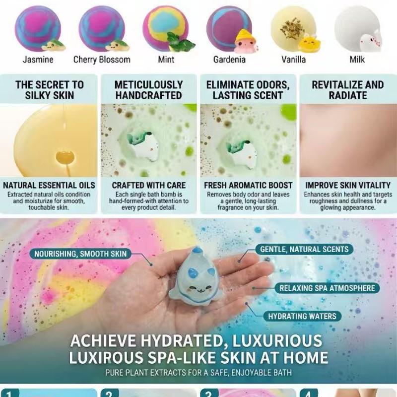 1box，Children Bath Ball Gift Box Set with Surprise Toy, Gentle Bubble Bath Foam Balls, Natural Safe Kids Bath Toys, Unisex Baby Shower Essentials