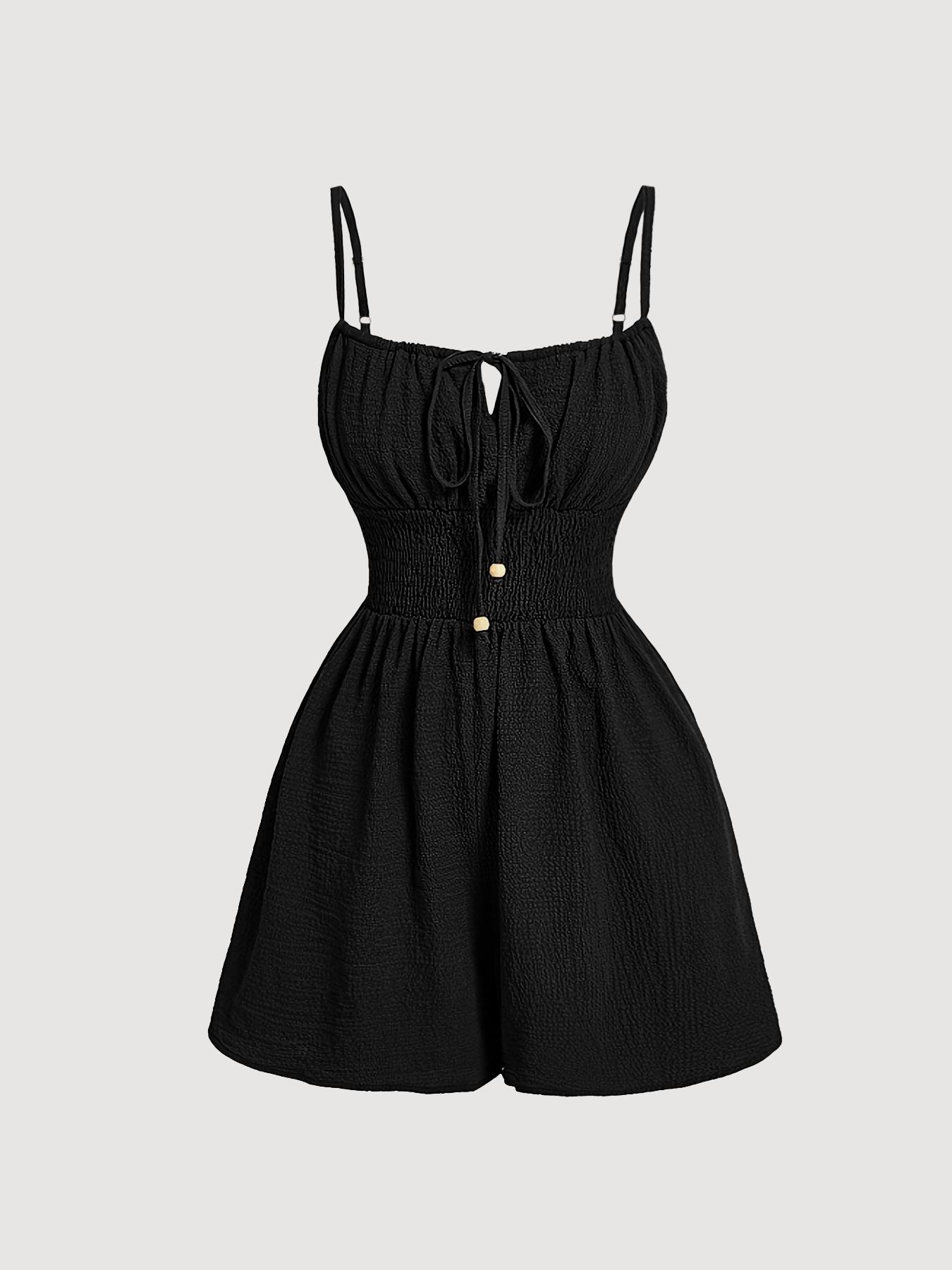 Women's Casual Sleeveless Romper with Front Tie and Elastic Waist, Stylish All-In-One Jumpsuit for Summer, Trendy Fashion for Ladies Women's Casual Sleeveless Romper with Front Tie and Elastic Waist, Stylish All-In-One Jumpsuit for Summer, Trendy Fashion for Ladies