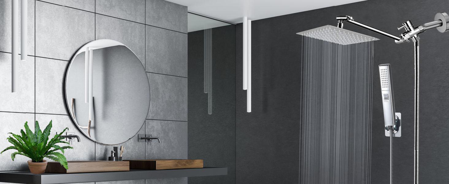 10 Inch High Pressure Rain Shower Head -Shower Heads with 2 Modes Handheld Spray Combo-  shower head with 78" Hose - Powerful Shower Spray Against Low Pressure Water with Long Hose