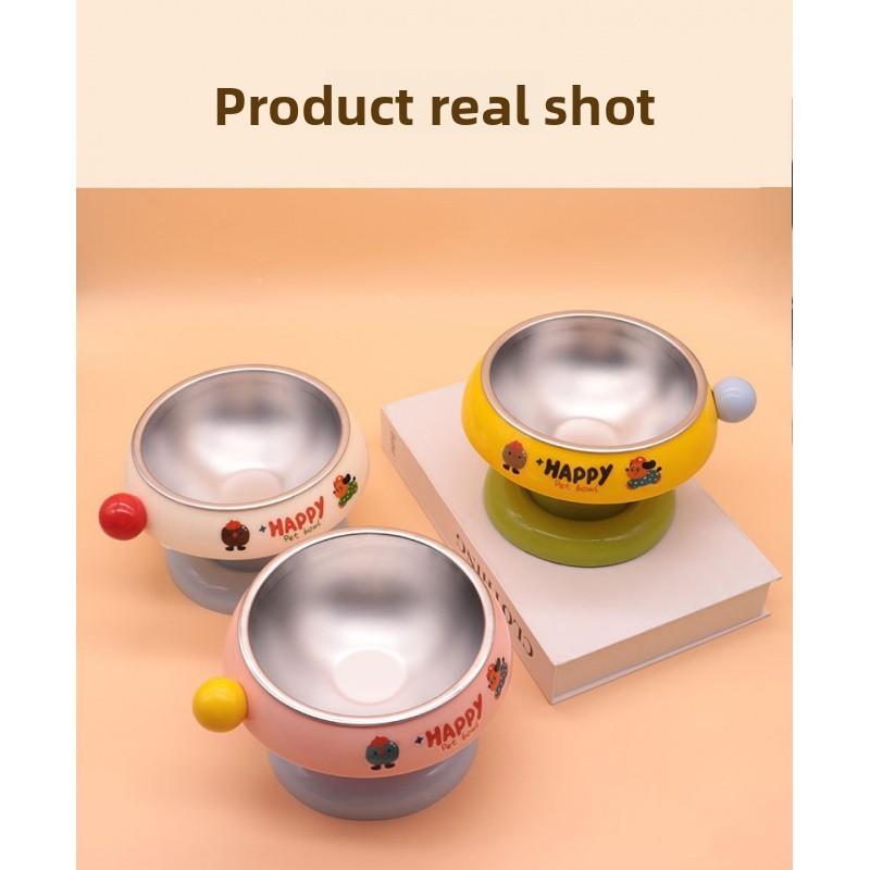 2-Pack Pet High-Booth Bowls, Stainless Steel Cat Bowl Dog Bowl Food Bowl, Cervical Protection Anti-Tip Water Bowl, Pet Supplies