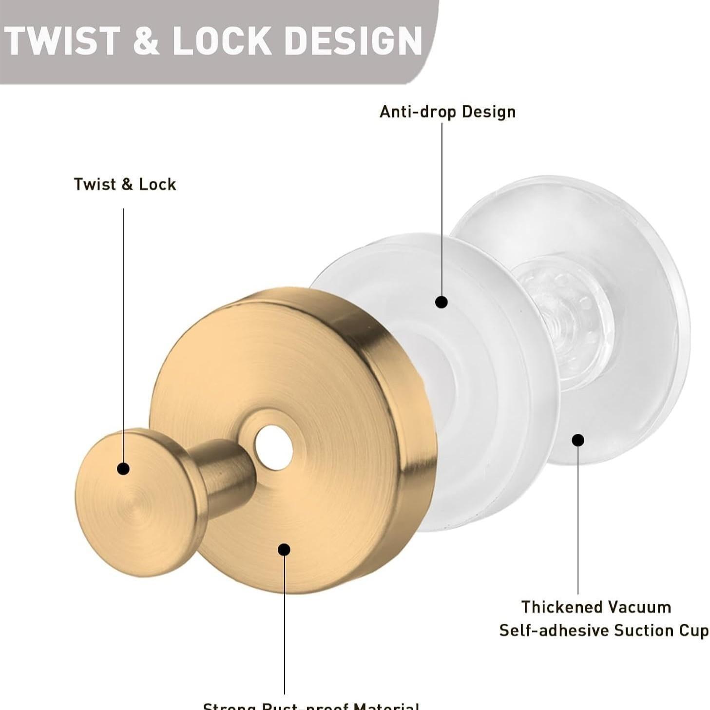 6 Pcs Heavy-Duty Vacuum Suction Cup Hooks, Stainless Steel, Waterproof & Rust-Proof, Bathroom Organizer, Easy Installation