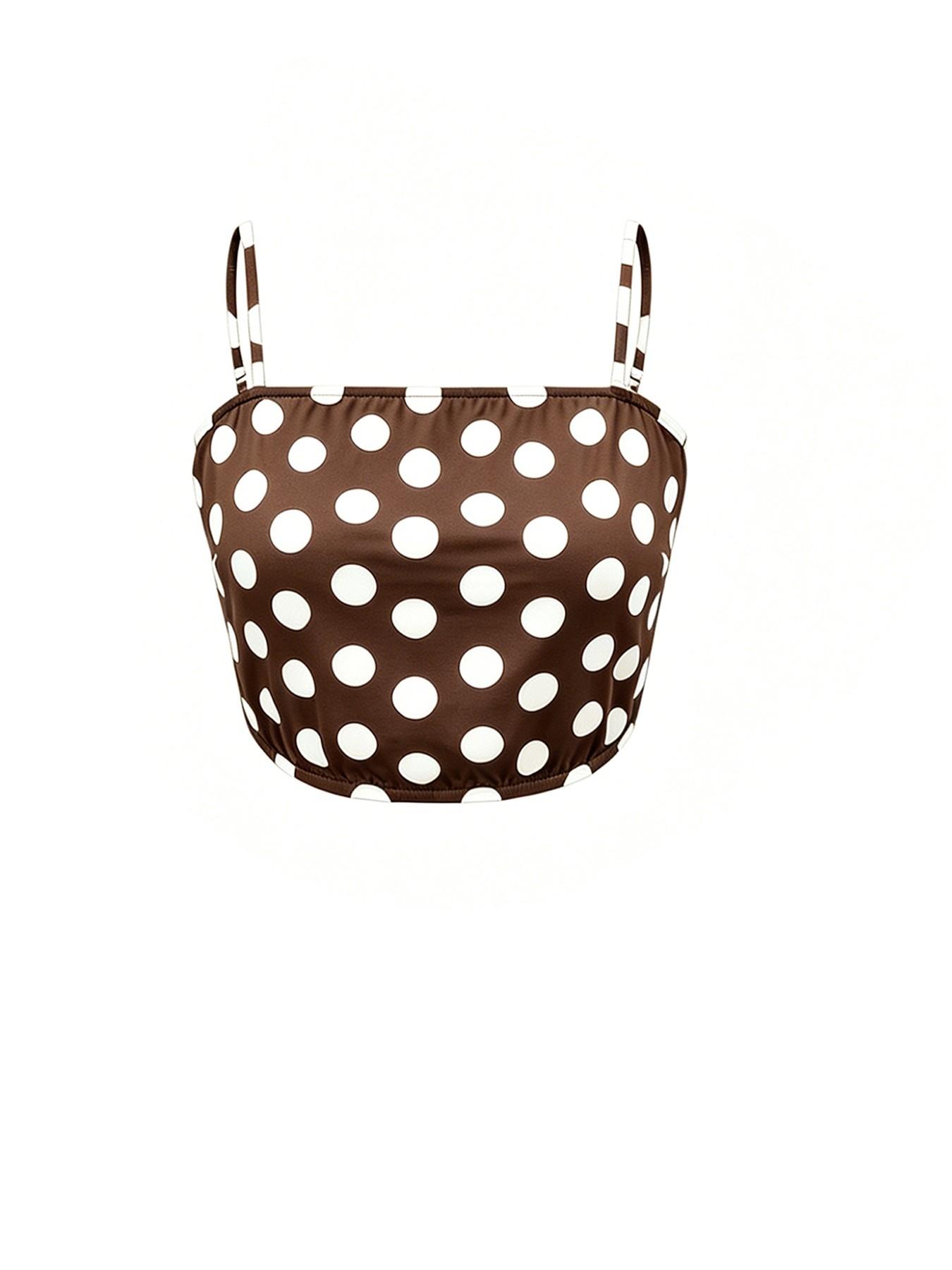 Women's Elegant Chic Casual Polka Dot Sleeveless Spaghetti Strap Halter Top Short Skirt Two-Piece Set, Perfect Choice for Summer Vacation, Stylish and Comfortable