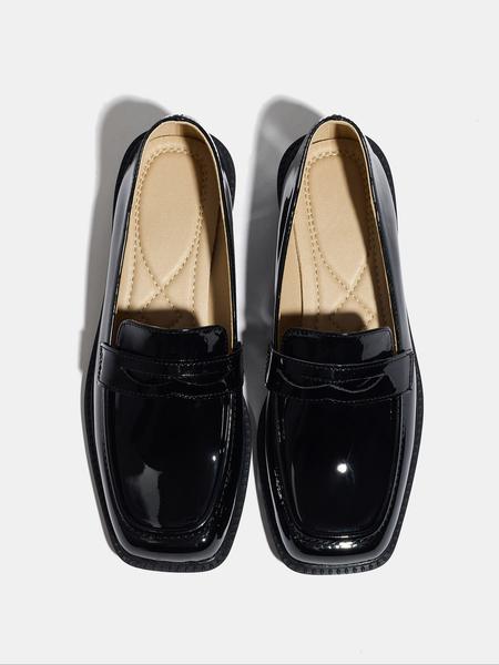 Women's Fashion PU Leather Loafers, Geometric Pattern Slip-On Shoes, Comfortable Mid Heel Fall & Winter Footwear