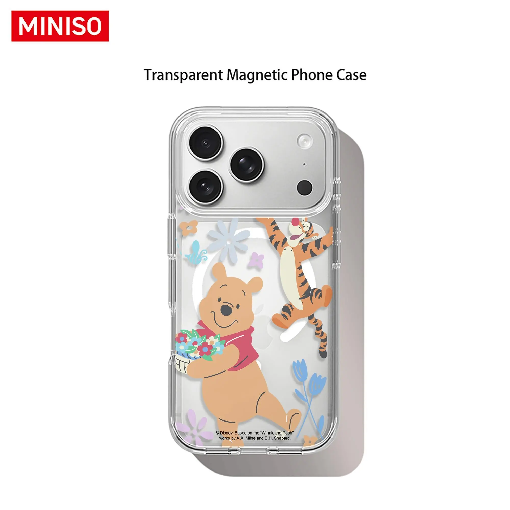 Disney Winnie the Pooh & Tigger Floral Phone Case Transparent Magnetic Shockproof case suitable for iphone 17 Pro Max/17 Pro/17 Air/17/16/15/14/13/12/11 Series
