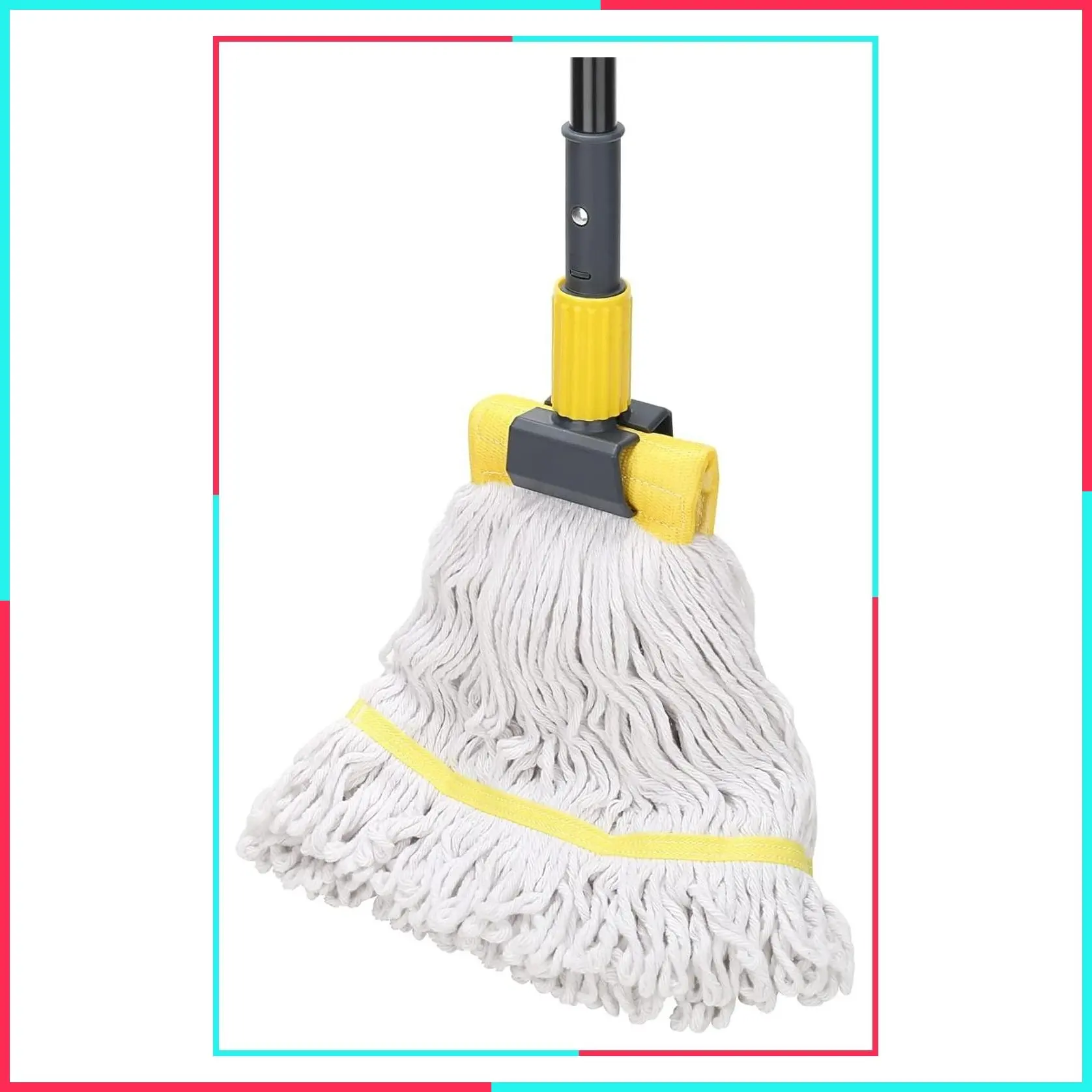 Heavy-Duty Commercial Industrial String Wet Cotton Mop, 60-Inch with Long Handle for Floor Cleaning - Home, Kitchen, Office, Garage, Concrete & Tile Floors