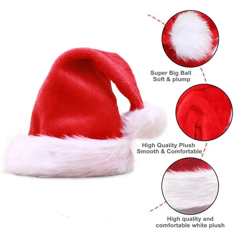 Christmas Santa Hat For Adults And Kids Xmas Red Long Plush Holiday Hats Comfort Velvet Party New Year Festive Supplies