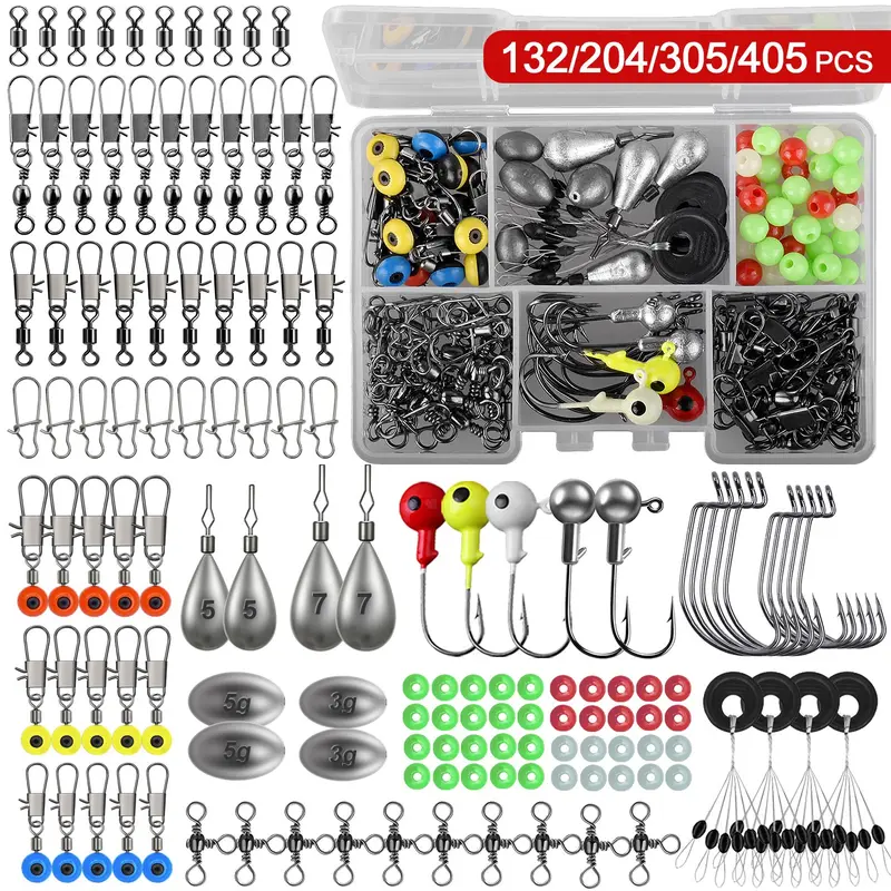 132/204/305/405pcs Fishing Accessories Kit, Outdoor Fishing Supplies, Fishing Equipment, Fishing Tackle Box with Lures, Hooks, Weights, Sinkers & Spinner Blades, Tackle Organizer Gear Set for Bass & Trout, Complete Fishing Kit, Tackle Kits