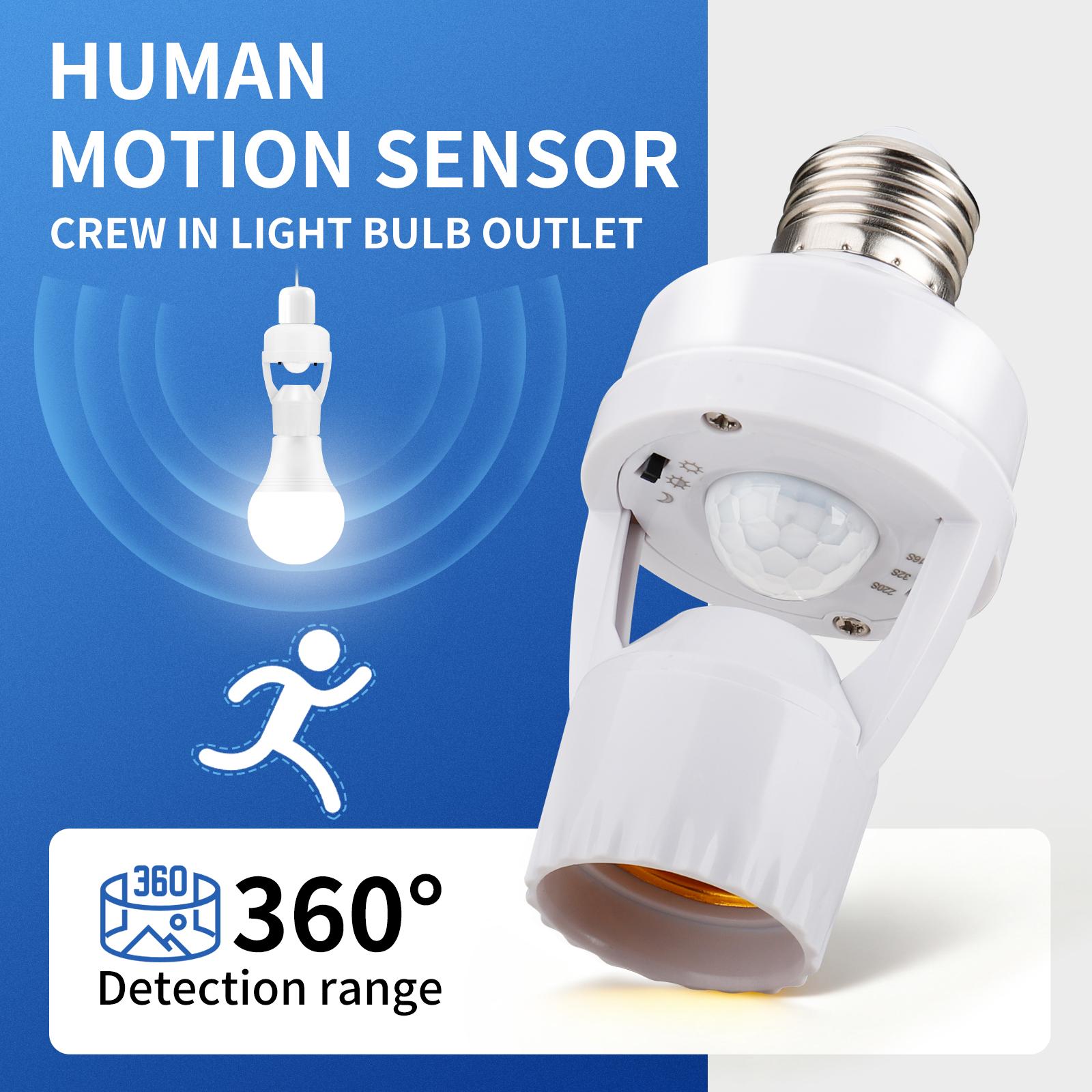 (2-Pack) Smart E27 Motion Sensor Light Socket | 360° Motion Detection, Energy Saving, No Drilling Required