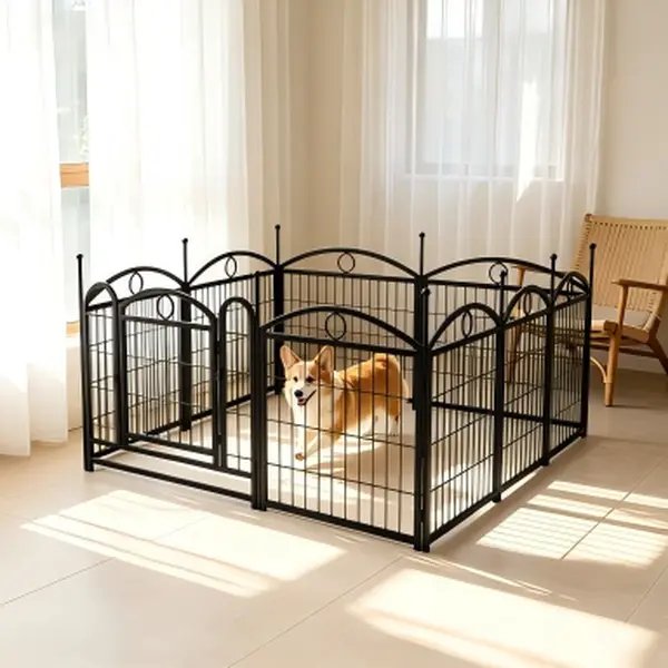 24 Inch 8 Panels Heavy Duty Metal Dog Playpen with Door, Foldable Pet Exercise Pen, Indoor Outdoor Puppy Fence, DIY Shape Dog Pen for Small Medium Dogs, Rabbits, Cats, Black