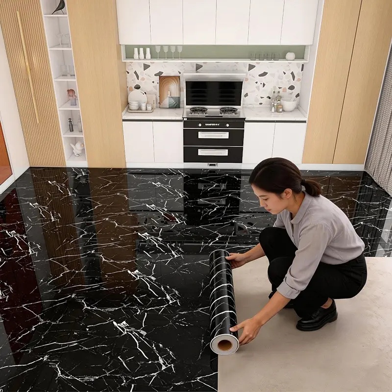 1 Roll Marble Peel-and-Stick Wallpaper, Removable Self-Adhesive Wall Sticker for Interior Walls, Floors and Ceilings, Decorative Wallpaper for Kitchen, Bathroom and Living Room Renovation