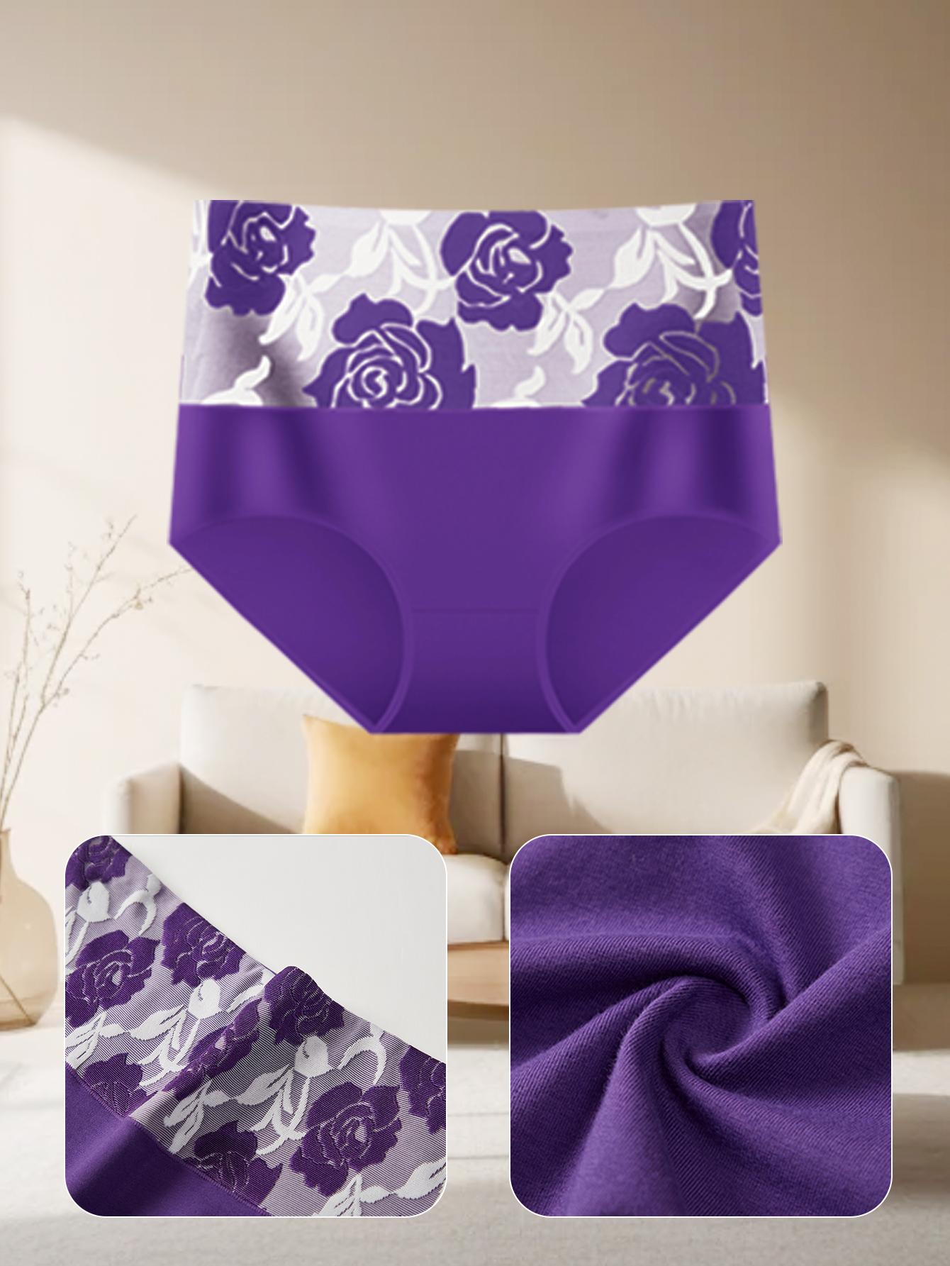 QUASTI 6 Pack High Waist Colorblocking Cotton Women's Briefs with Printed Design,High Elasticity Tummy Control Hip Lifting Elegant Underwear,Flower Power Panties,Soft Comfortable Womenswear Mixed Color,Fashionable Elegant Women's Panty,S-XXL