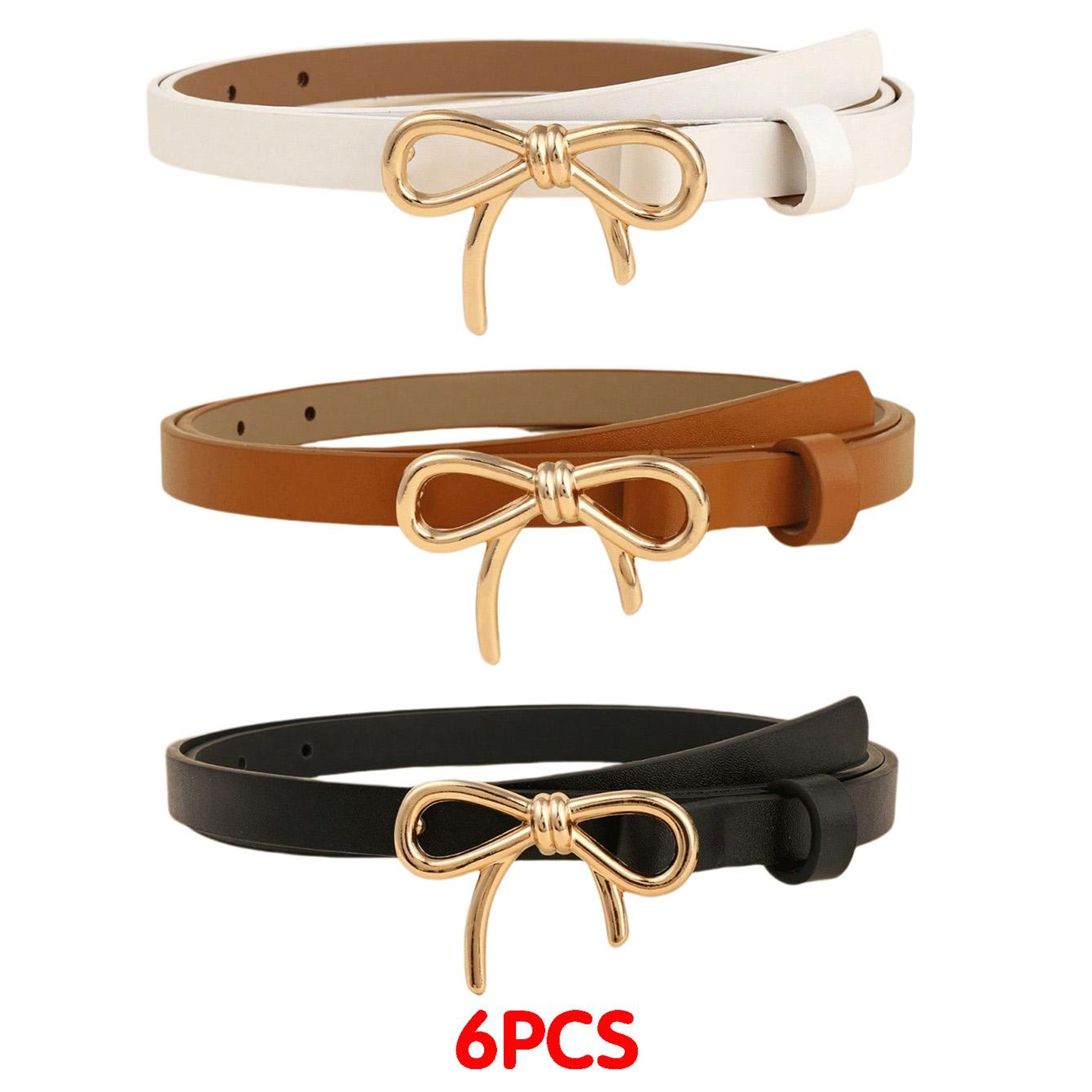 Elegant Bowknot Casual Bohemian Vintage PU Leather Belt Set, 6/3 Pieces, Perfect for Summer, School, Fall Occasions