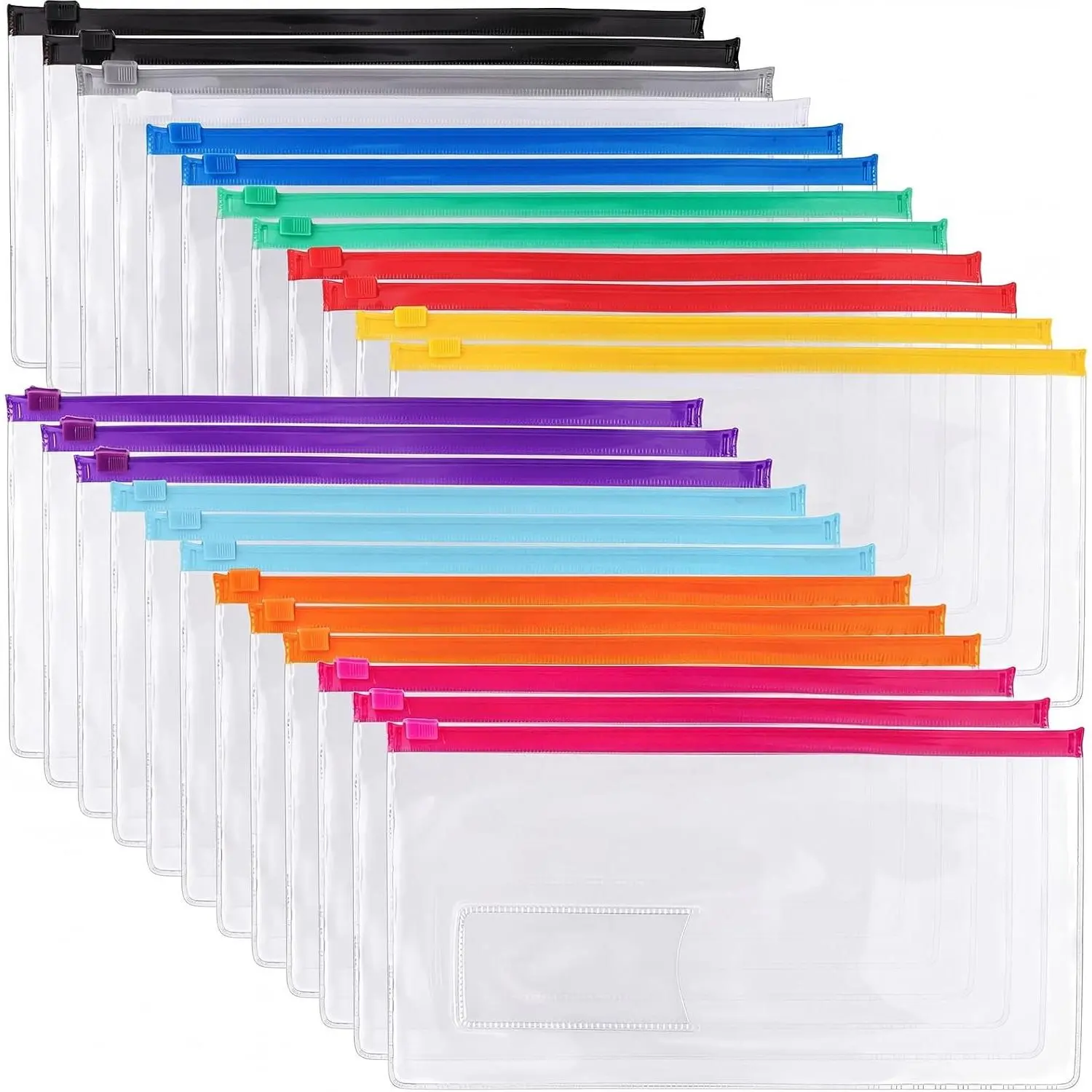 24pcs Poly Zip Envelope, Plastic Envelope, Reusable Envelopes, 9 x 4.7 Inches, A6 Size, 10 Colors, for Office Supplies