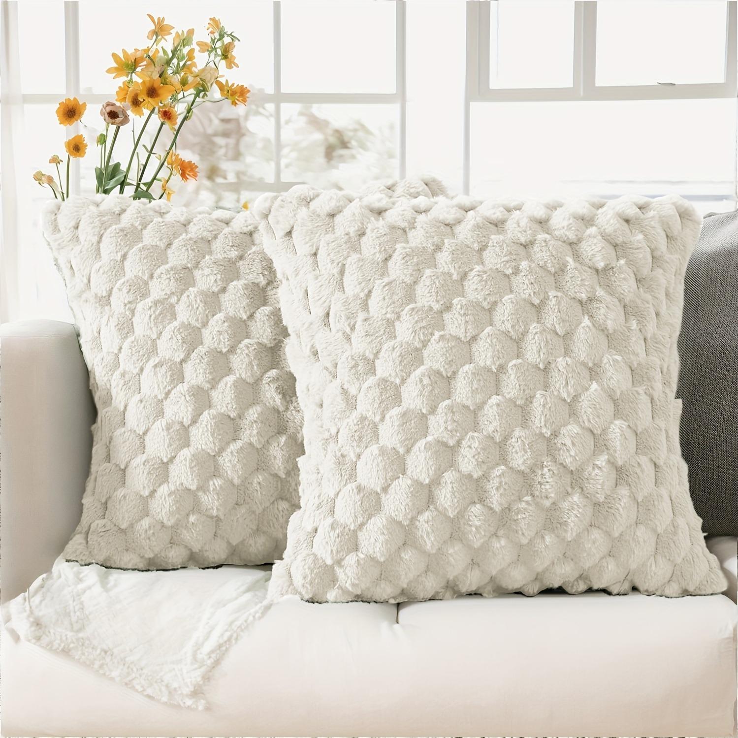 Boho Chic Decorative Pillow Covers Set of 2, Soft Plush Cream Color with Geometric Patterns, Zipper Closure, Sofa & Bedroom Decoration
