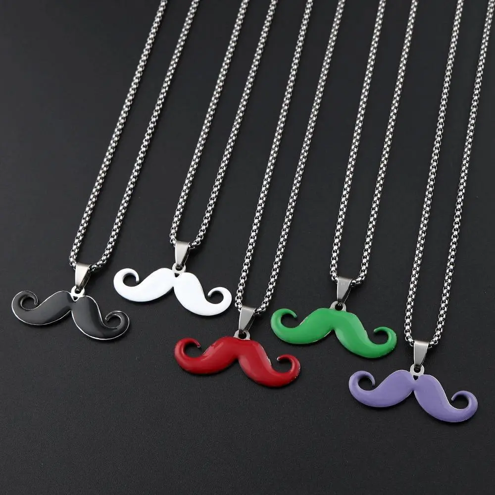 Unisex Vintage Mustache Shape Stainless Steel Necklace - Letter Motif, Various Colors Chain, Hiphop Party & Daily Wear Stainless Steel Jewelry Gifts