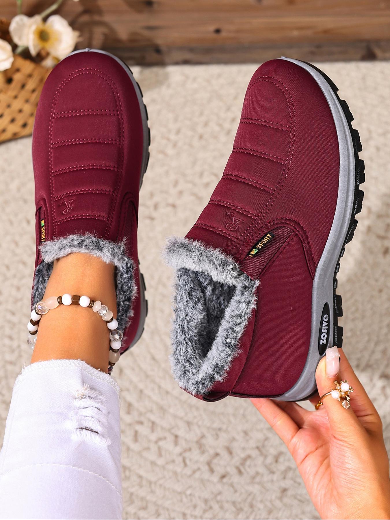 Couple Plush Lined Ankle Boots, Slip-On Soft Sole Warm Snow Boots, Comfortable Travel Shoes for Sports Outdoor Activities, Winter Shoes