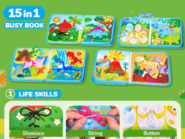 JoyCat Busy Board, Felt Quiet Toy Activity Board with Life Skills, Cognition, Sorting, Autism Sensory Toys, Travel Toys, Gift for Boys & Girls