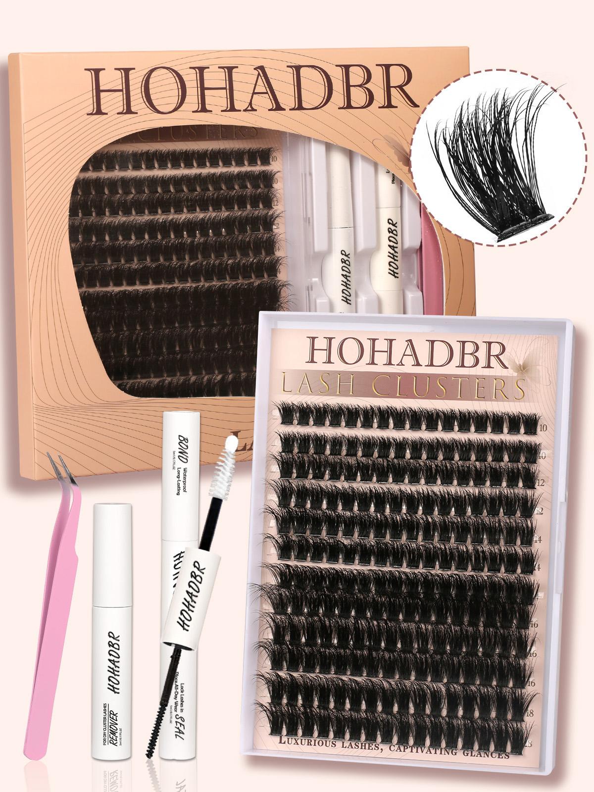 HOHADBR  Lashes  Kit  Lash Extension Kit D Curl Eyelash Extensions with Waterproof Lash Bond and Seal Waterproof Tweezers,Volume Lash  Thick 10-18MM Cluster Lashes Makeup Cosmetic Cosmetic Cosmetic