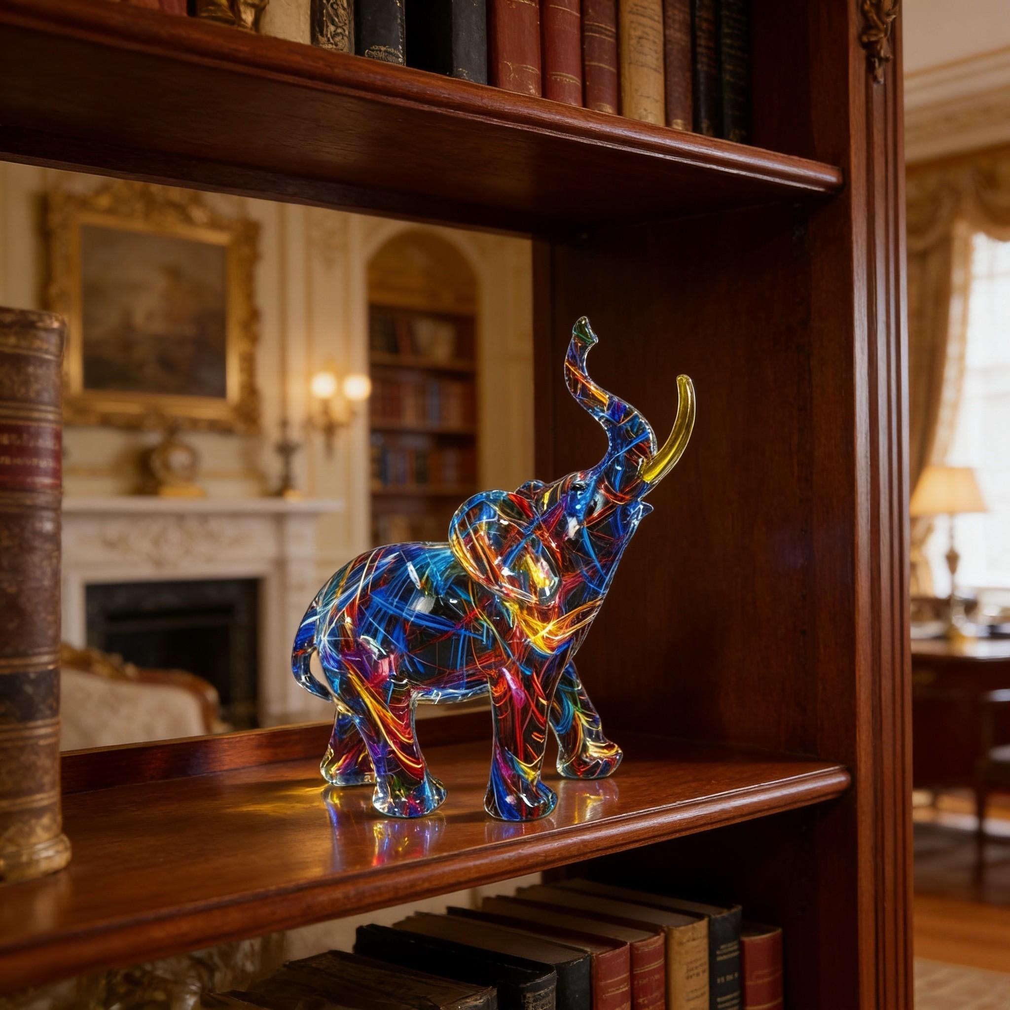 Colorful Resin Elephant Statue, Artistic Elephant Sculpture, Feng Shui Decor, Kitchen Office Shelf Home Decoration