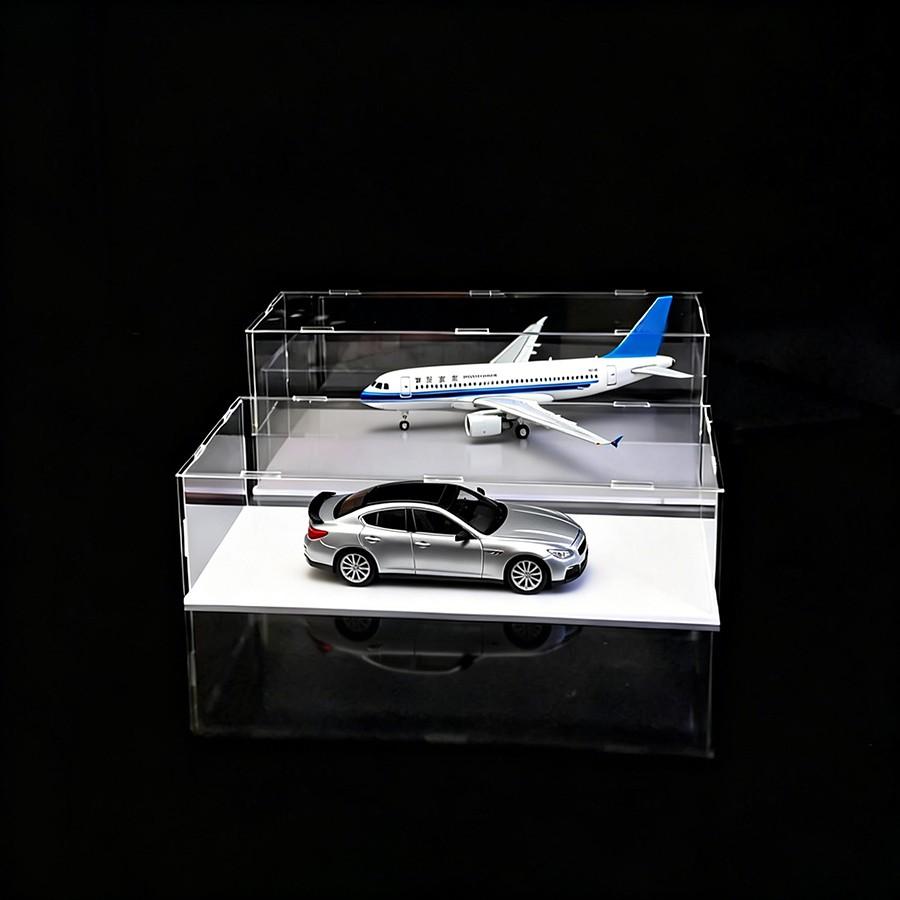 Clear Acrylic Simple Self-Assembly Display Box with White Base, Removable Figures Toys Props Display Riser Stand, Cube Countertop Decorative Storage Box for Home Organization, 40*20*10cm(Model not included)