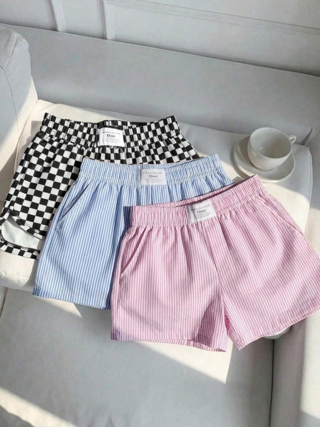 3-Pack Vintage Leopard Print Elastic Waist Casual Shorts for Women, Letter Waist Label Design, Y2K Style Sporty Outerwear Slimming Shorts