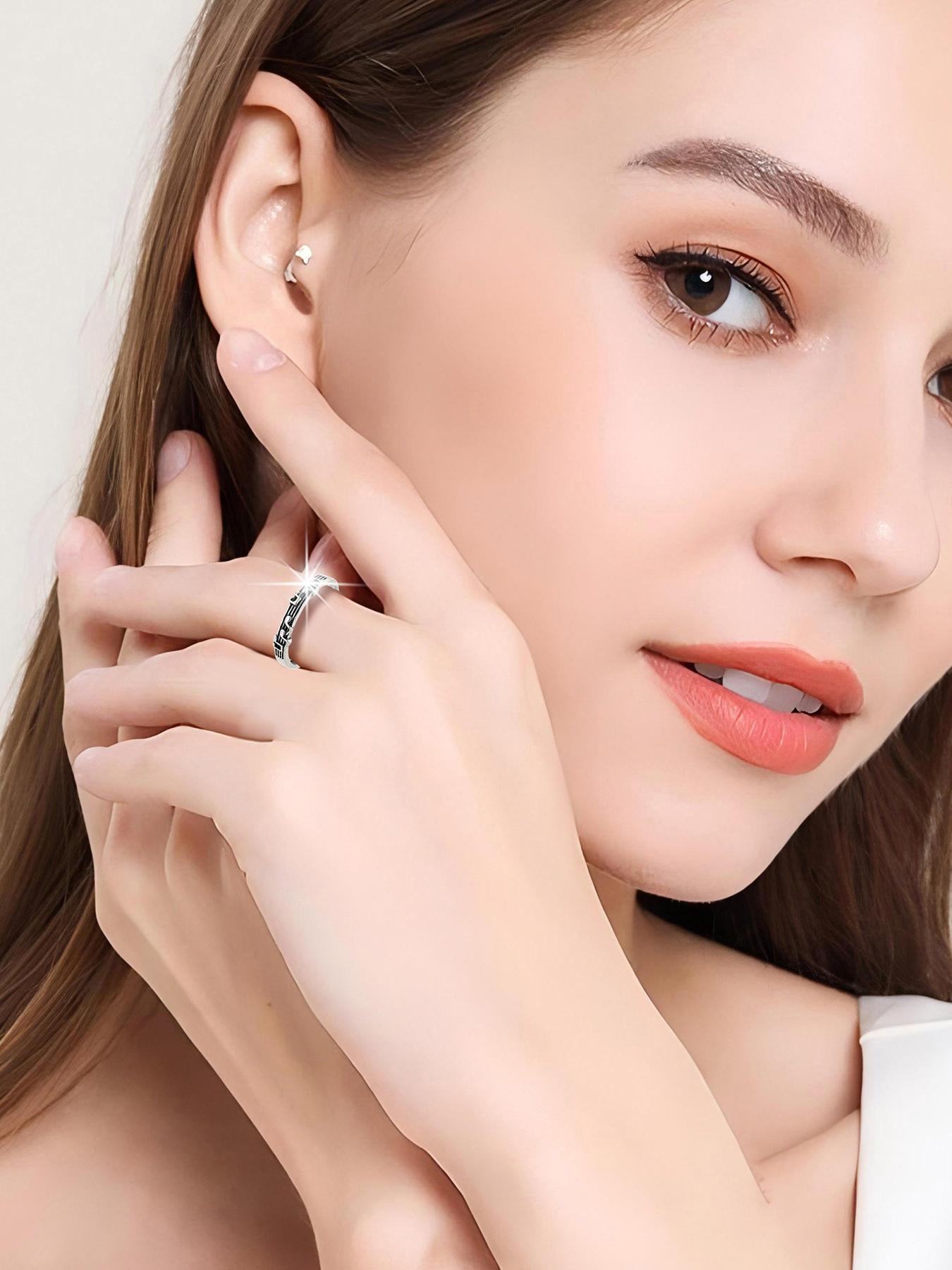 Creative Music Note S925 Silver Ring, Vintage Musical Staff Design, Adjustable Couple Finger Ring, Perfect Gift for Lovers