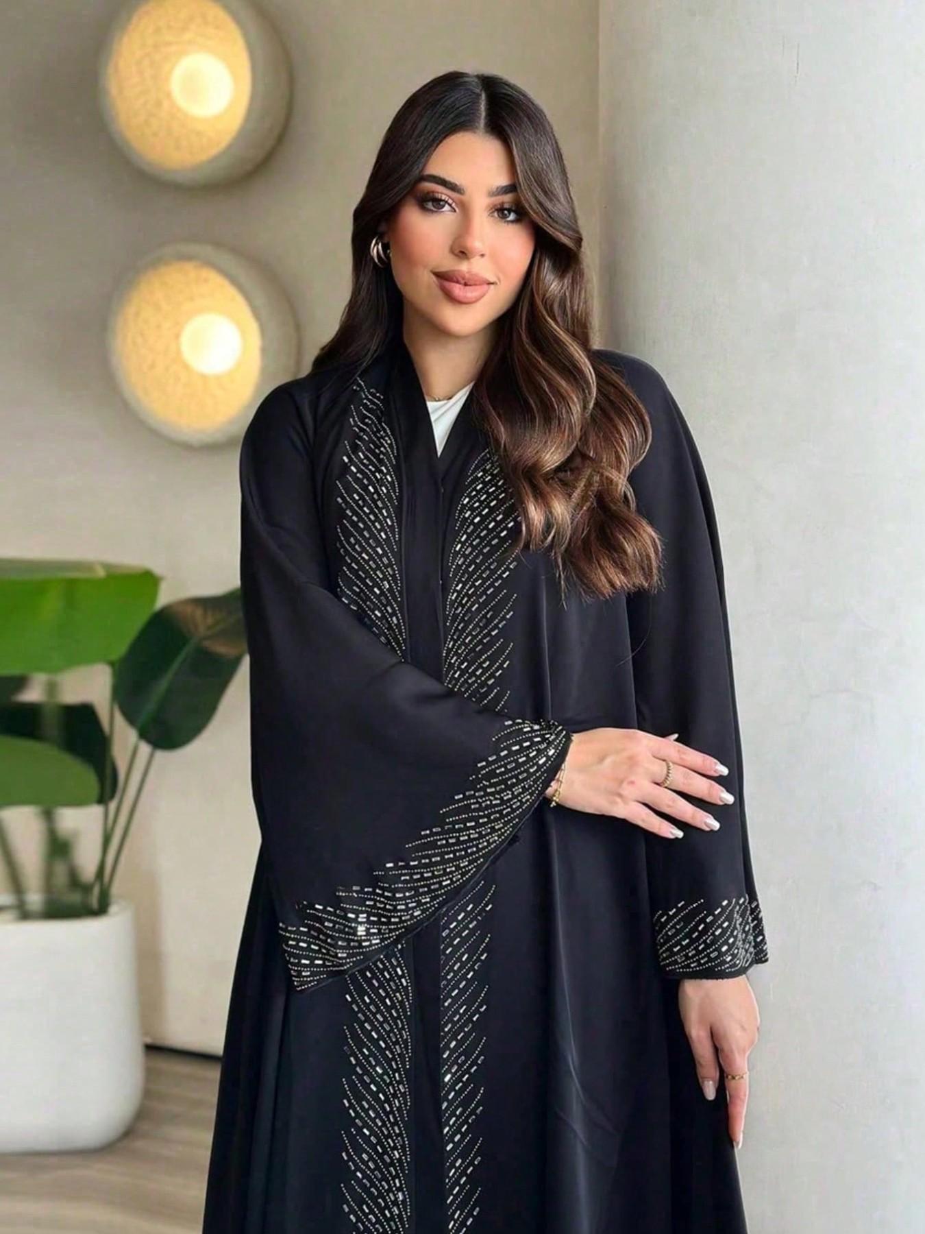 Gradient Vertical Rhinestone Long Cardigan, Heavy Rhinestones Wide Sleeves, High-End Long Outerwear for Parties, All Seasons Baggy Loose Fit