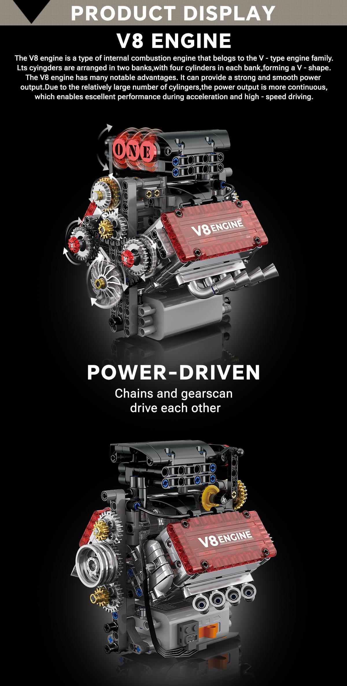 Super Car V8 Engine Building Block Set, Detailed Simulation Car Engine Model Display Piece, Multi-Link Realistic Design, Durable Abs Material, Model Car Kit