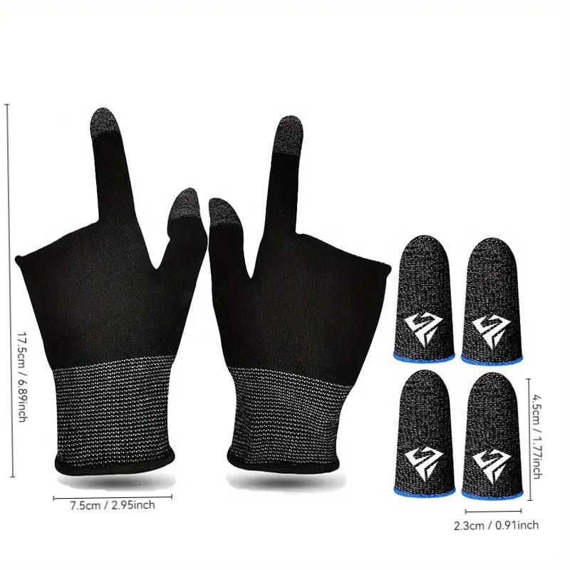 Gaming Gloves Bundle — 1 Pair Touch Screen Gloves + 2 Pairs Finger Sleeves, Anti-Sweat Breathable Conductive Set, High Sensitivity Mobile Game Controller Grip for PUBG CODM MLBB, Compatible with iPhone Samsung iPad All Smartphones