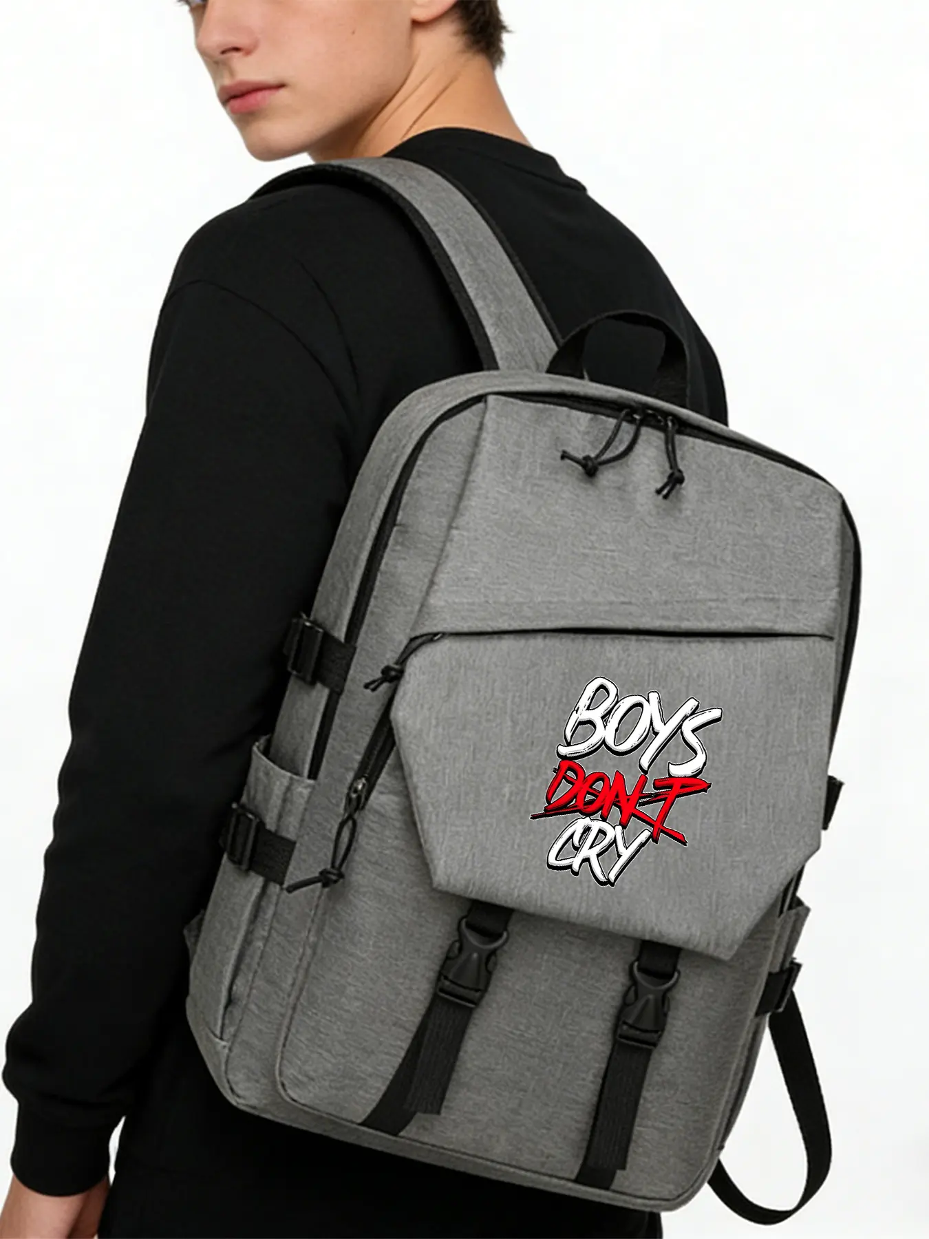 "BOYS DON'T CRY" Pattern Fashion Backpacks, Casual Rucksacks and Travel Backpacks with Adjustable Shoulder Straps, Separate Compartments and Side Pockets. Suitable for Study or Daily Commuting, An Ideal Gift, Multifunctional Backpack.