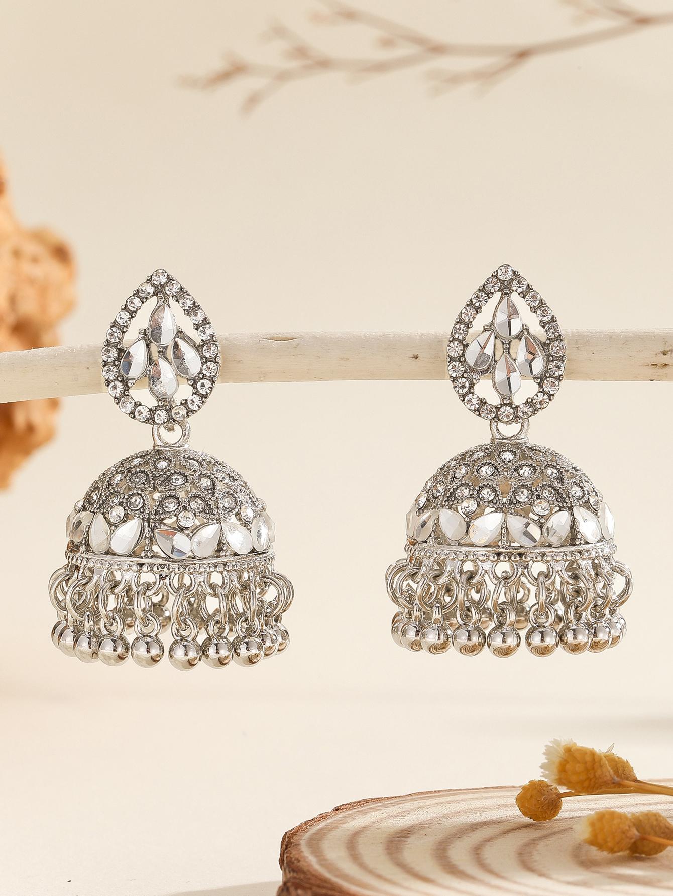 Elegant Jhumka Earrings, Water Drop Rhinestone Bell Bead Tassel, Bollywood Style Jewelry, Perfect for Women, Daily Wear, Parties, Weddings