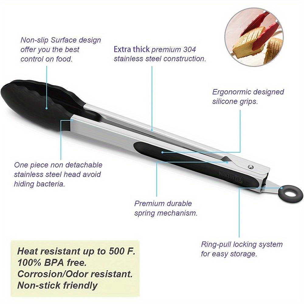 1PC Tongs For Cooking, Kitchen Tongs With Silicone Tips, High Heat Resistant Locking Tongs, Heavy Duty, Great Grips, 7, 9, 12 Inches, Black