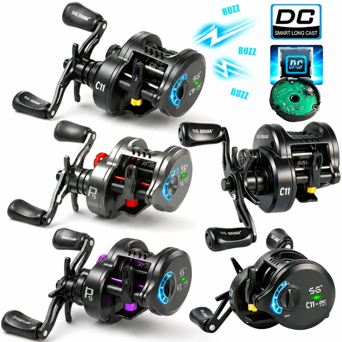 Sougayilang Round Fishing Reel Ultralight 5+1BB  7.2:1 Gear Ratio B DC Baitcaster Reel Smooth and Sensitive Baitcasting Fishing Reel for Freshwater Saltwater Fishing