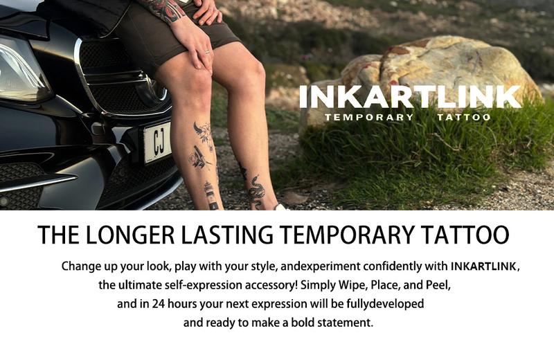 INKARTLINK Tattoo Tech, 2 Sheets Medium Semi Permanent Tattoo, Adult Art Design Temporary Tattoos, Lasts 1-2 Weeks, Waterproof, Realistic Look, No Adhesive, No Reflection (Thorn)