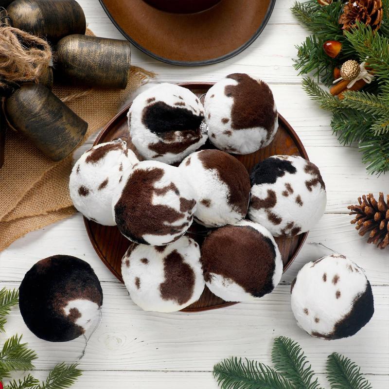 Christmas Clearance Sale Western Cowboy Christmas Ornaments Set Plastic/Plush Cow Print Christmas Balls with Bow, Christmas Decor Cowboy Hat Western Decor Wooden Hanging Decorations for Xmas Tree Farmhouse Country Holiday Party Home Decor Christmas Gifts