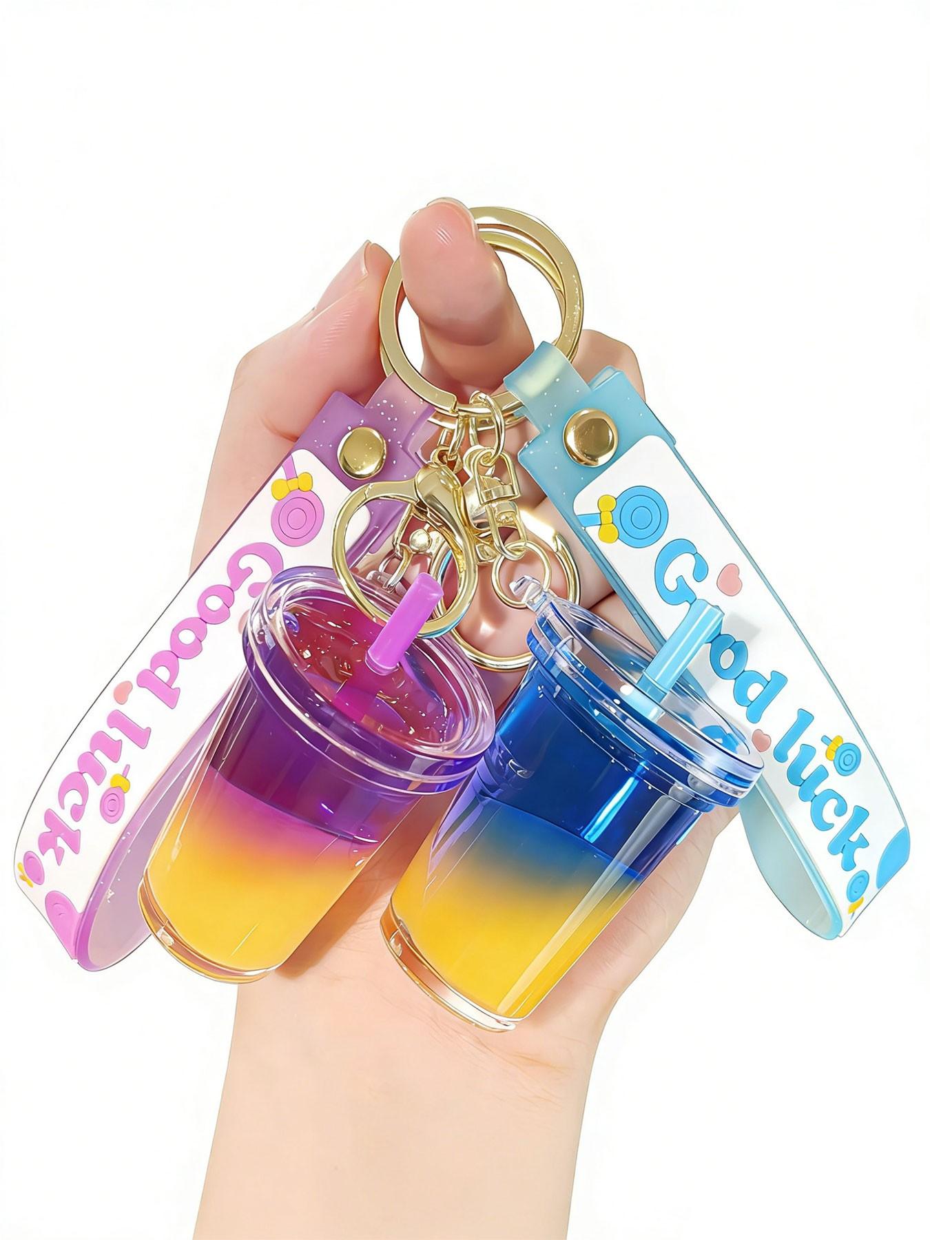 Acrylic Milk Tea Cup Keychain, Creative Liquid Sand Pendant, Lightweight Design, Perfect for Backpacks & Luggage, Cute Accessory for Photos